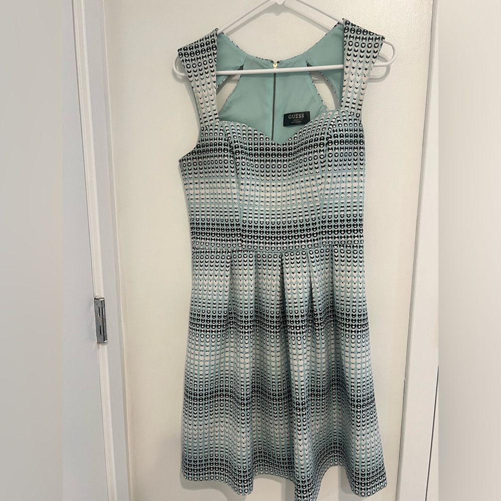 Guess Aqua and Black Patterned Backless Dress